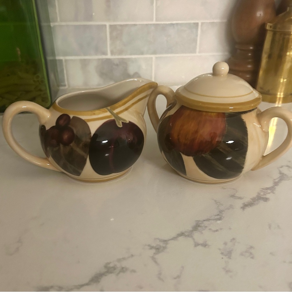 Katherine's Collection Cream and Brown Ceramic Sugar and Creamer Set
